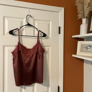 Elegant Lace Trimmed Purple Satin Camisole